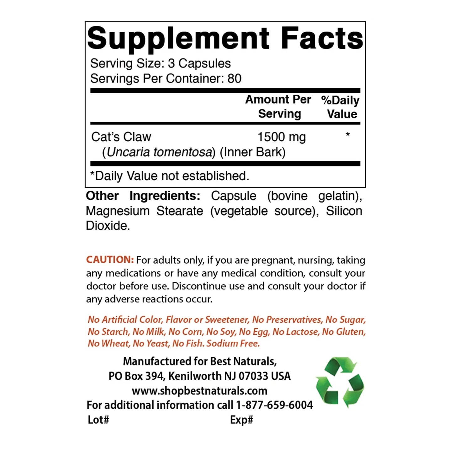 3 Pack Cat'S Claw 500 Mg 240 Capsules