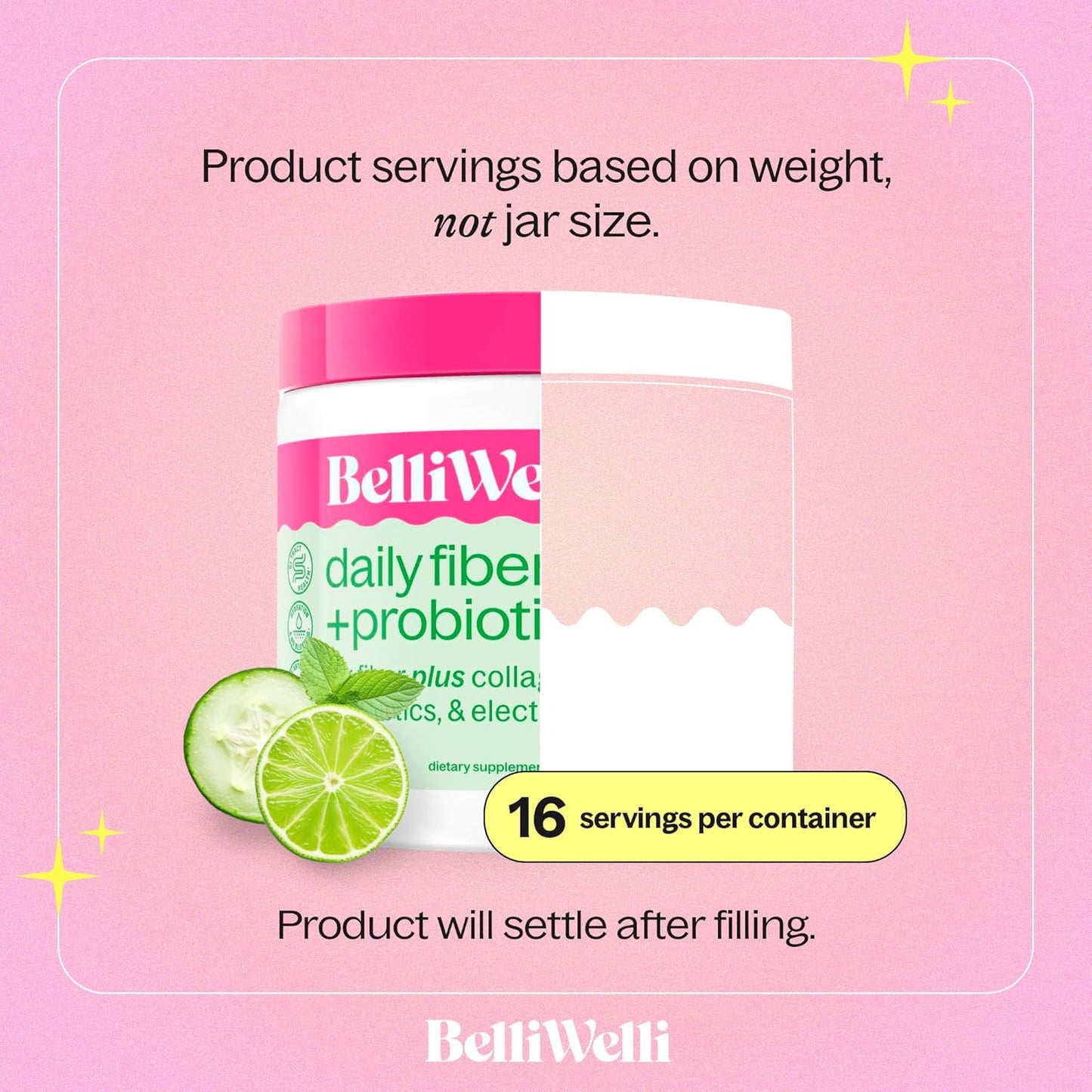 Daily Fiber Supplement with Added Collagen, Probiotics and Electrolytes | Supports Digestive Health and Regularity | Cucumber Lime Mint | 16 Servings