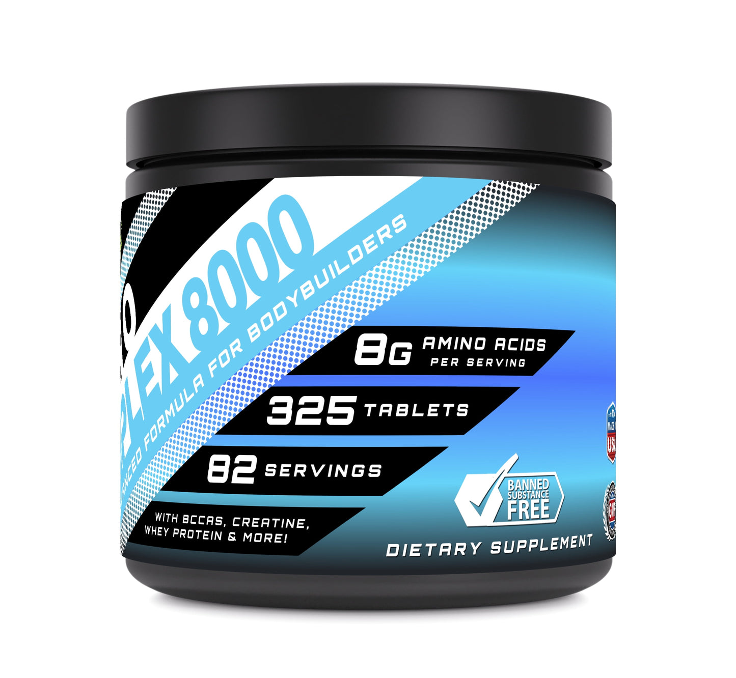 Amino Complex 8000 | 325 Tablets | Formula with Taurine, Creatine, L-Glutamine, Whey Protein, & Bcaa'S | Non-Gmo | Gluten-Free | Made in USA