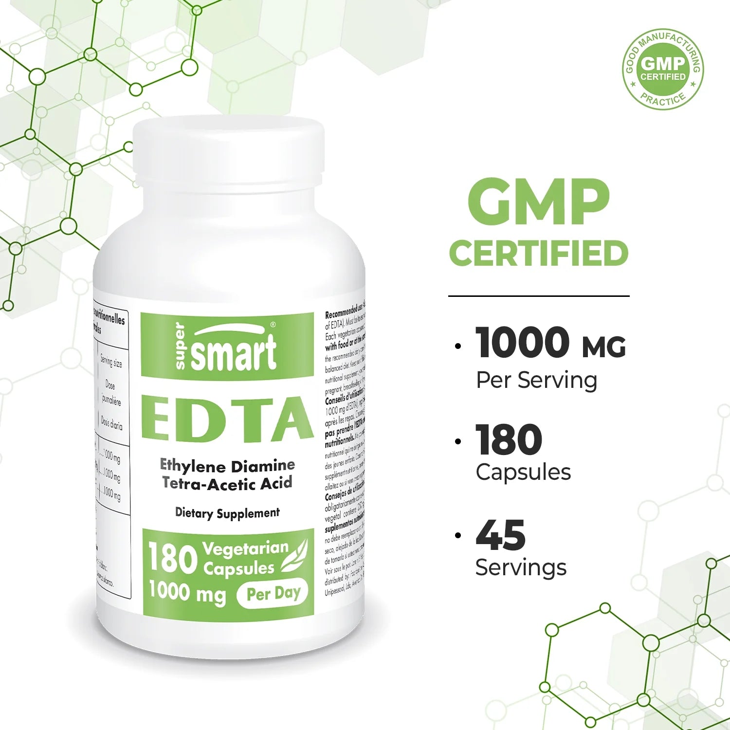 - EDTA 1000Mg per Day - Calcium Disodium EDTA Supplement | Non-Gmo & Gluten Free - 180 Vegetarian Capsules