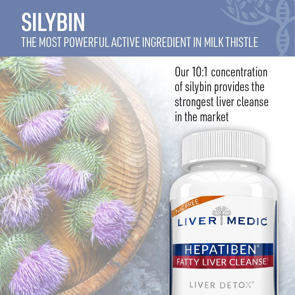 Hepatiben Liver Detox Cleanse, Non-Gmo Capsules for Liver Detox and Regeneration with Gut Repair, Liver Supplement with Milk Thistle, Turmeric, and L-Glutathione, 60 Vegetarian Capsules -