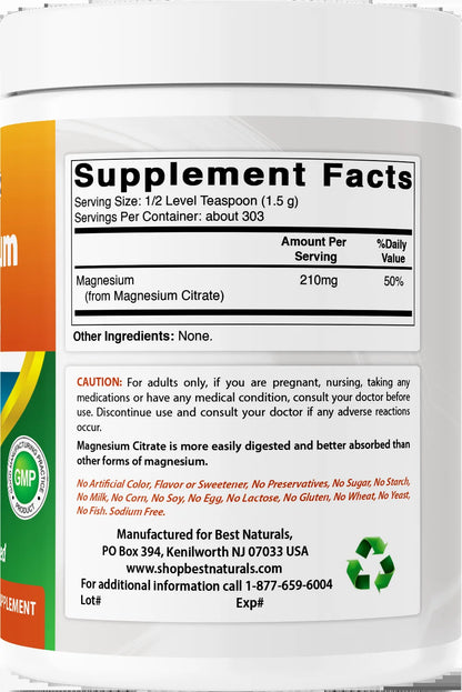 Magnesium Citrate 1 Lb (454G) Pure Powder