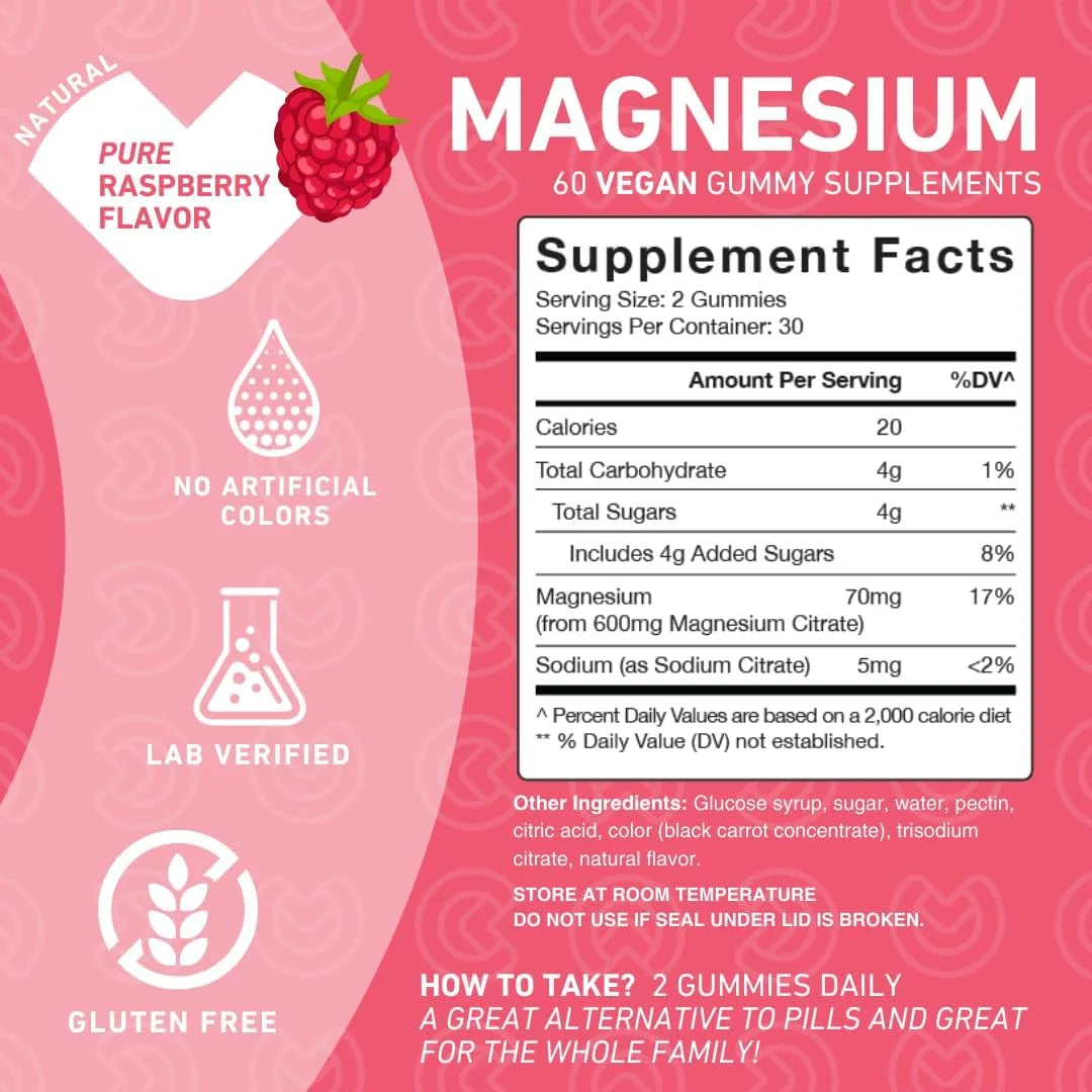 Magnesium Gummies 600Mg - High Absorption Support for Cramps, Muscle Recovery, Sleep, Bone, and Energy Support - Vegan, Non-Gmo, Allergen Free - 60 Gummies