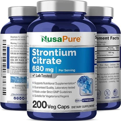Strontium: 680 Mg, 200 Vegetarian Capsules (Non-Gmo & Gluten-Free) Dietary Supplement for Unisex Adult Health & Wellness