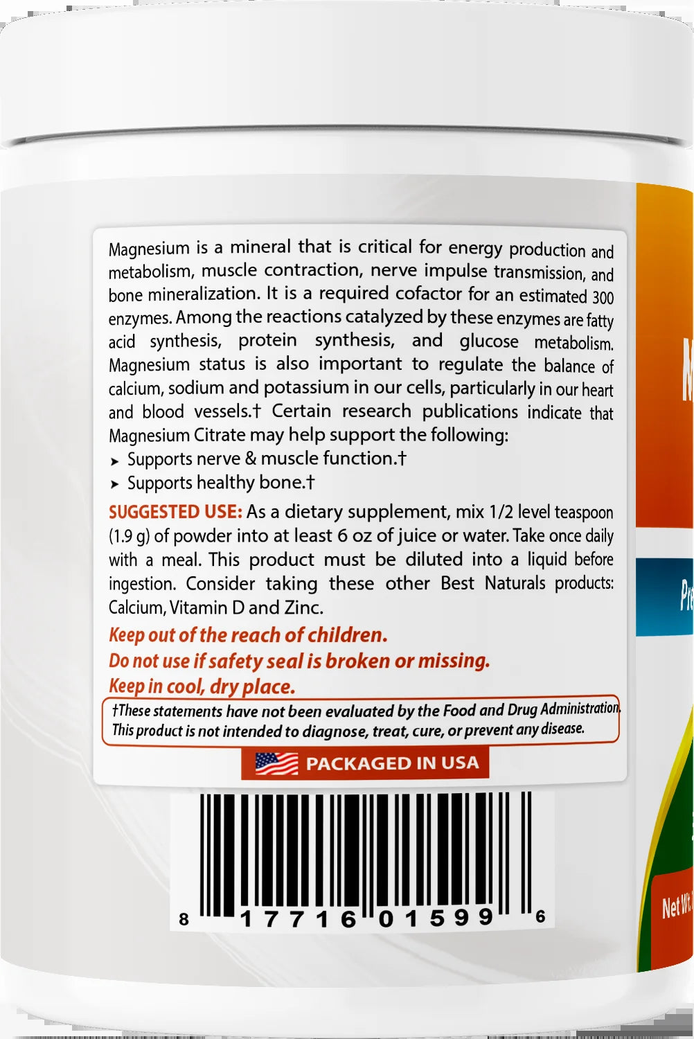 Magnesium Citrate 1 Lb (454G) Pure Powder