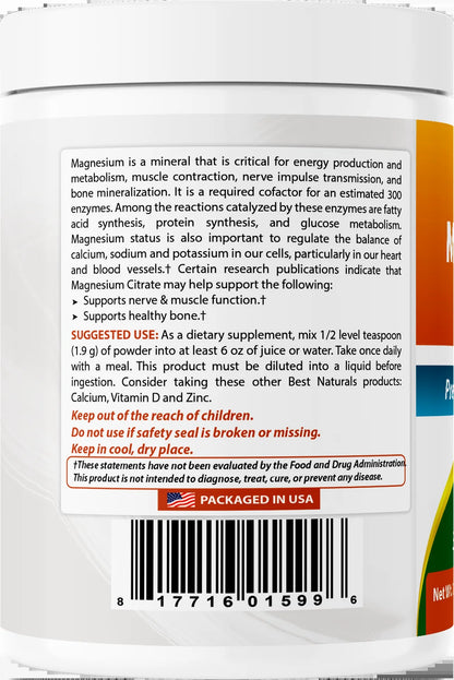 Magnesium Citrate 1 Lb (454G) Pure Powder