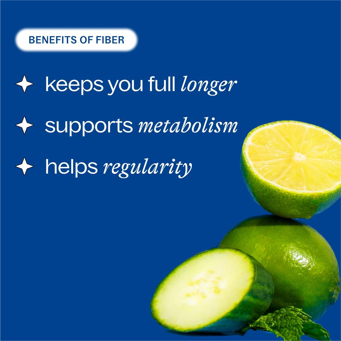 Daily Fiber Supplement with Added Collagen, Probiotics and Electrolytes | Supports Digestive Health and Regularity | Cucumber Lime Mint | 16 Servings