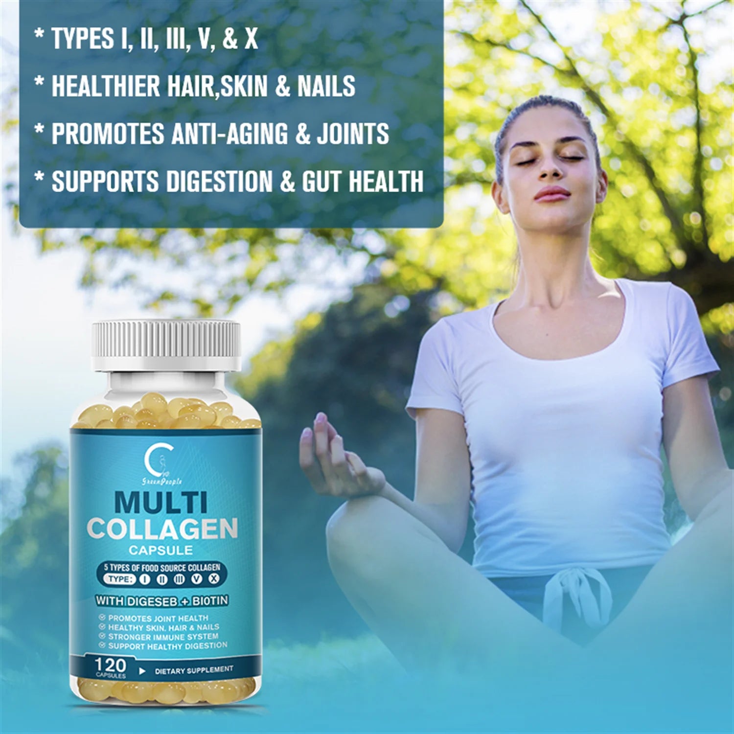 Multi-Collagen Capsules 5000Mg for Joints Hair Skin and Nails Healthy, 240 Capsules