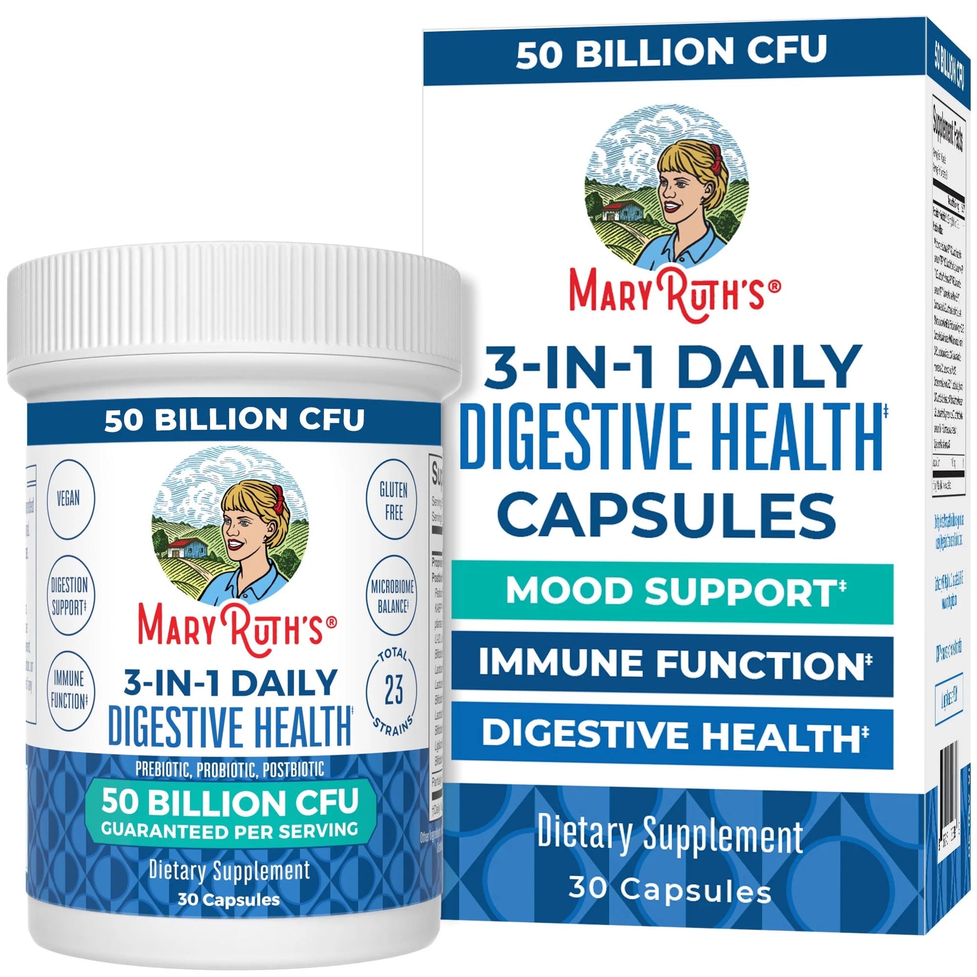 3-In-1 Probiotics for Digestive Health | Prebiotic & Postbiotic | Gut Health Supplement for Women & Men | 23 Unique Strains | Immune Support | 50 Billion CFU | 30 Servings