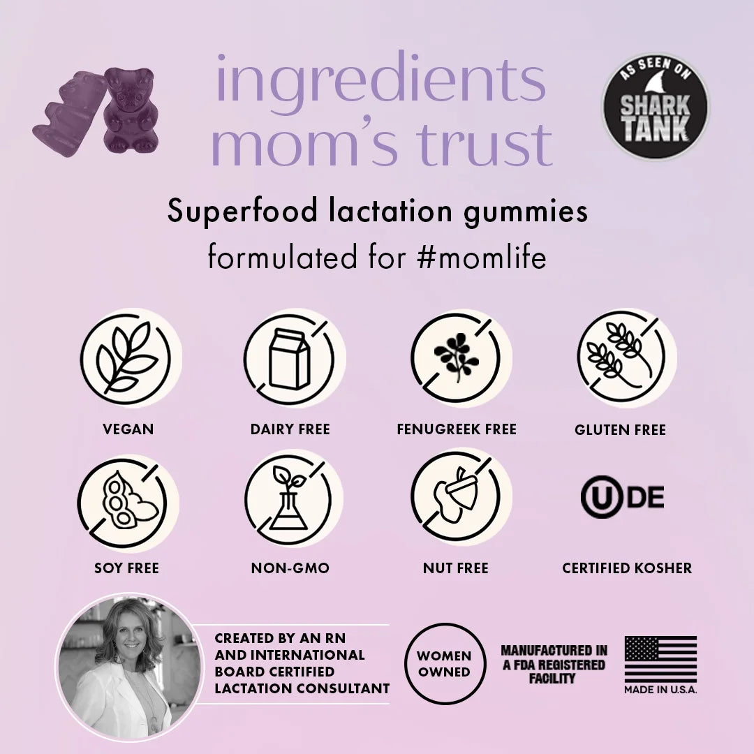 Bears Elderberry Lactation Gummies, Supporting Lactation with Milk-Boosting Superfoods, 60 Gummies