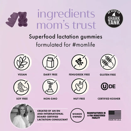 Bears Elderberry Lactation Gummies, Supporting Lactation with Milk-Boosting Superfoods, 60 Gummies