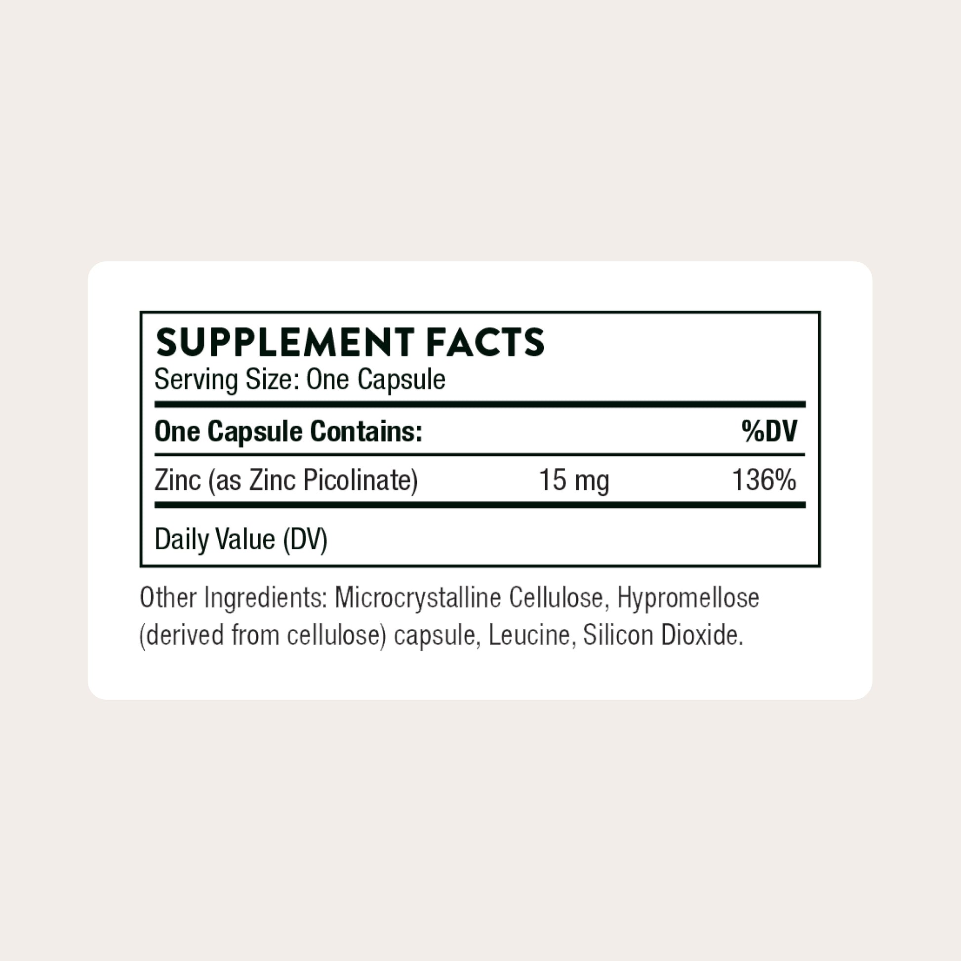 - Zinc Picolinate 15Mg - Highly Absorbable Zinc Supplement - Supports Wellness, Immune System, Eye, Skin, and Reproductive Health* - Gluten-Free, Soy-Free, Dairy-Free - 60 Capsules
