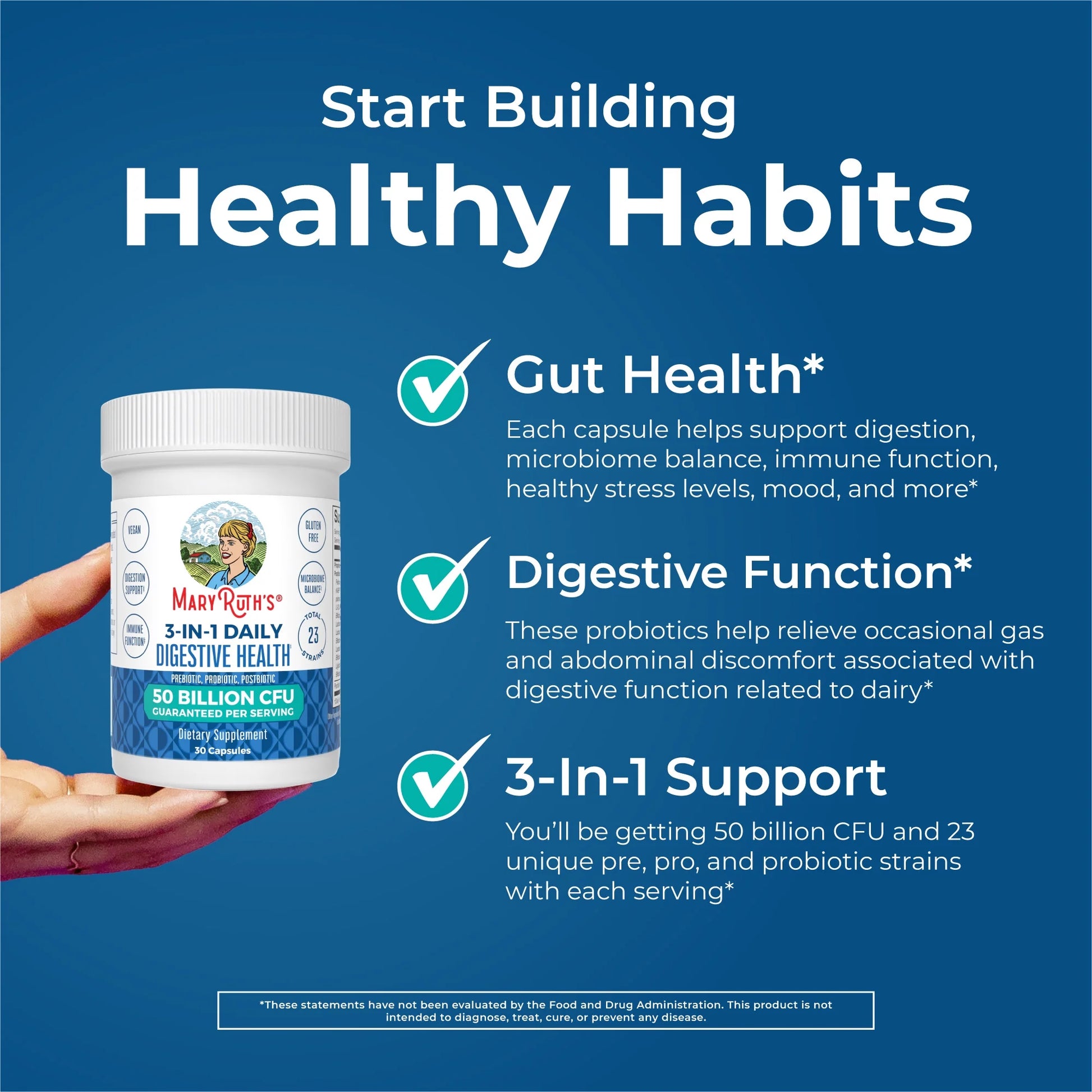 3-In-1 Probiotics for Digestive Health | Prebiotic & Postbiotic | Gut Health Supplement for Women & Men | 23 Unique Strains | Immune Support | 50 Billion CFU | 30 Servings
