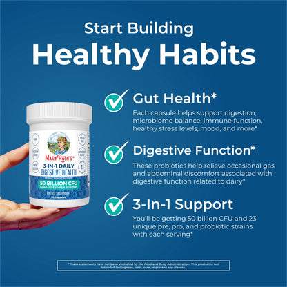3-In-1 Probiotics for Digestive Health | Prebiotic & Postbiotic | Gut Health Supplement for Women & Men | 23 Unique Strains | Immune Support | 50 Billion CFU | 30 Servings
