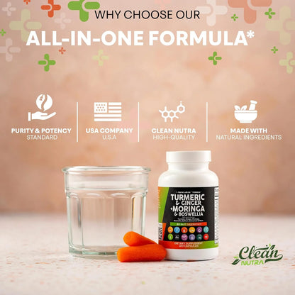 Turmeric Curcumin 30000Mg Ginger 3000Mg Moringa 50000Mg Boswellia 3000Mg Saffron 2000Mg - Joint Support Supplement for Women and Men with Ceylon Cinnamon, Quercetin, Tart Cherry - 120 Caps