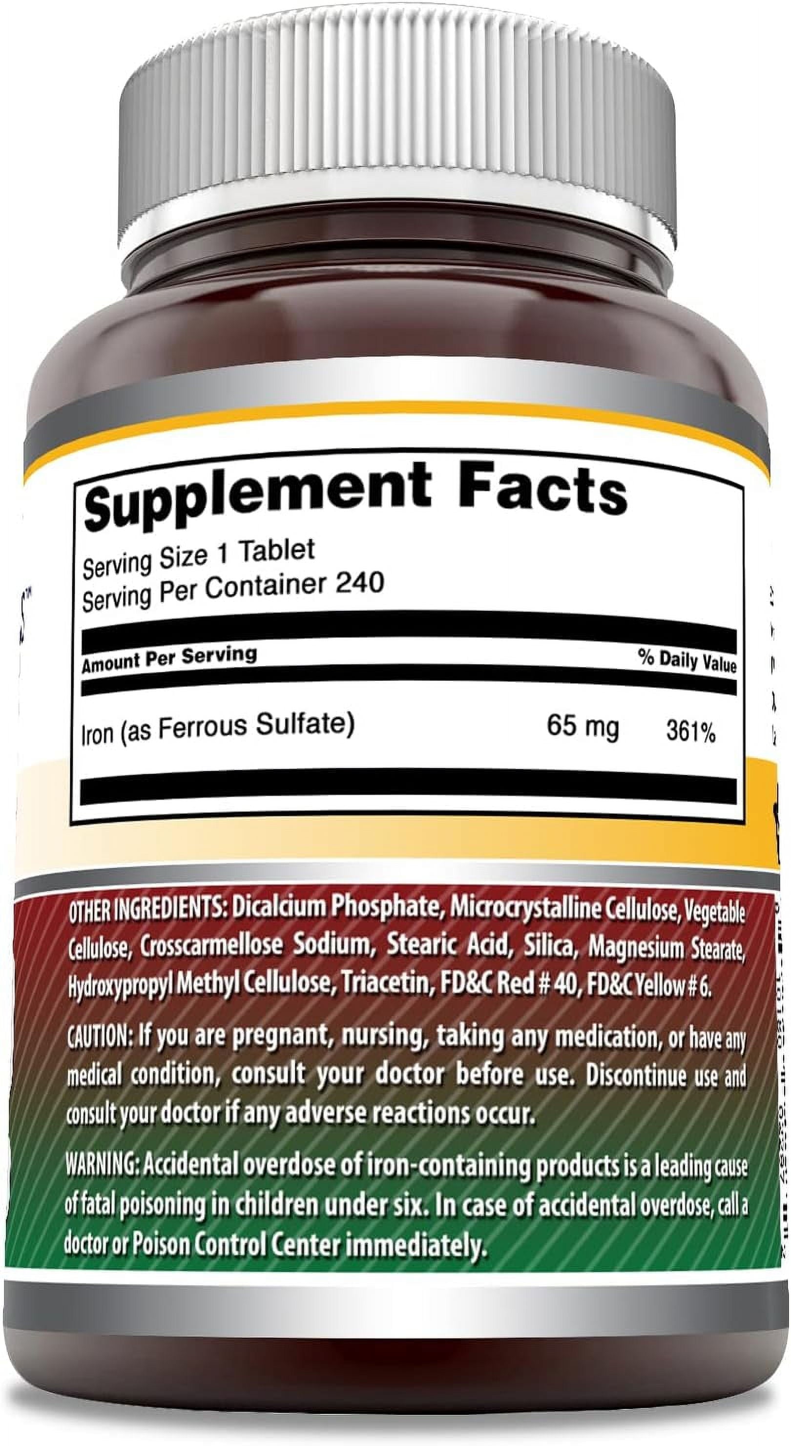 Amazing Formulas Iron as Ferrous Sulfate 65 Mg 240 Tablets Supplement | Non-Gmo | Gluten Free | Made in USA