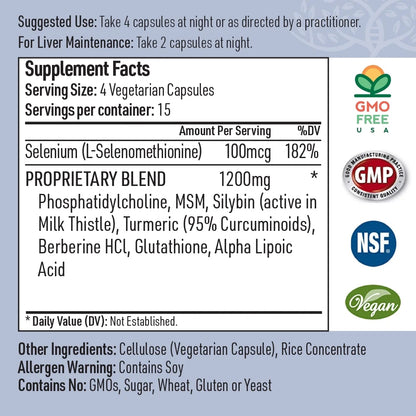 Hepatiben Liver Detox Cleanse, Non-Gmo Capsules for Liver Detox and Regeneration with Gut Repair, Liver Supplement with Milk Thistle, Turmeric, and L-Glutathione, 60 Vegetarian Capsules -