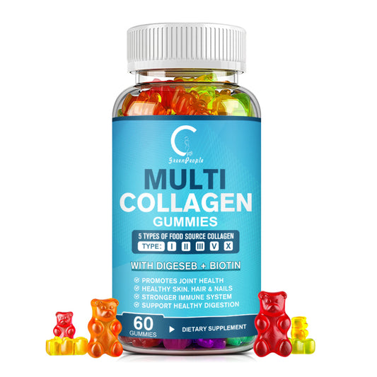 Multi Collagen Gummies | 5 Types of Food Source Collagen Supplements - Promotes Healthy Hair, Skin, Nail | 60 Gummies