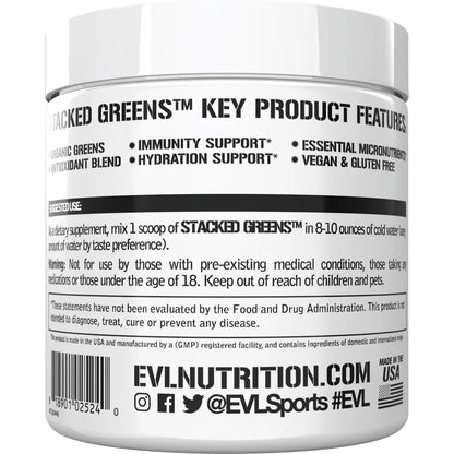Stacked Greens - Raw Superfood - Made with Natural Greens Blend + Essential Daily Micronutrients - Immunity + Hydration Support - Vegan & Gmo-Free - 30 Servings - Orchard Apple