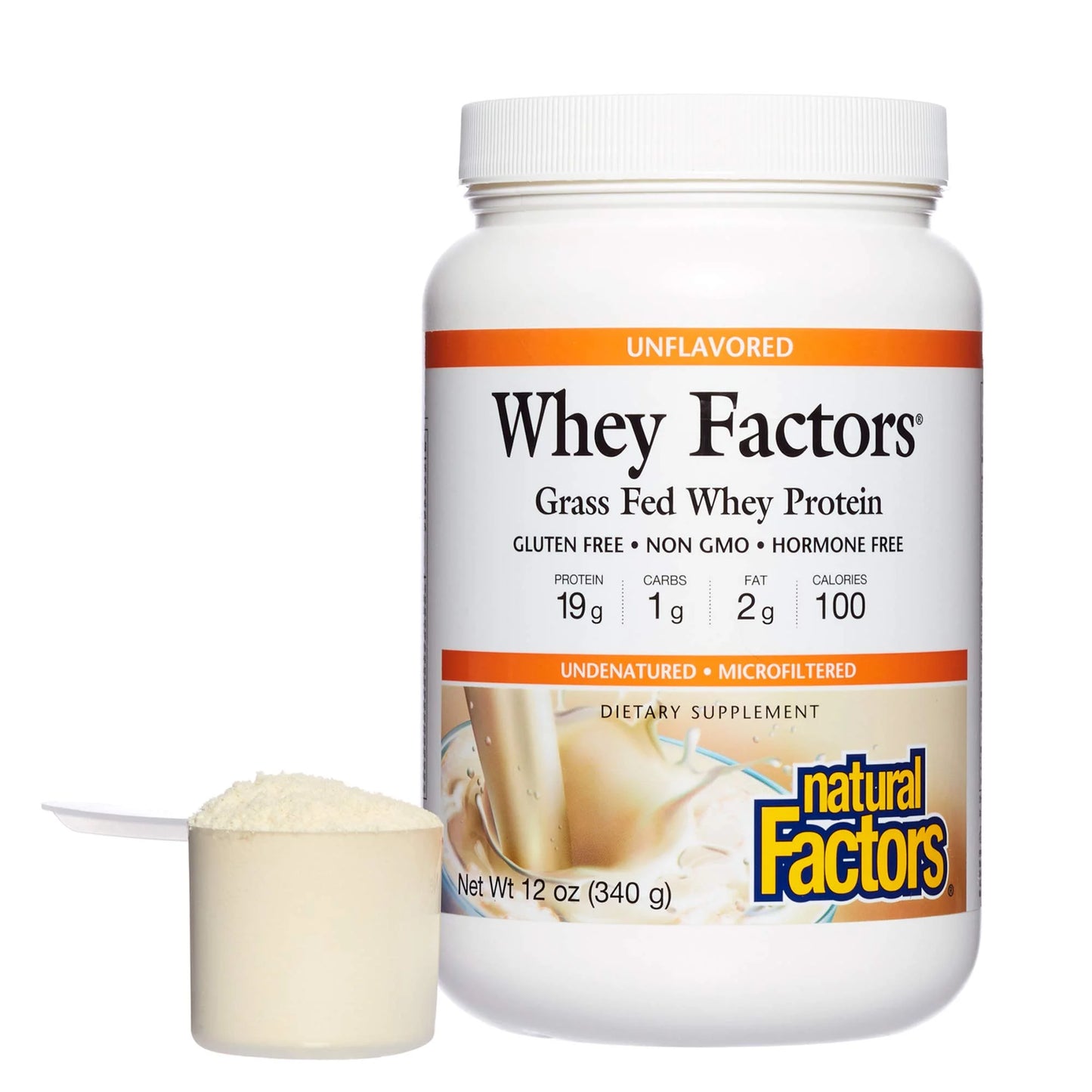 Whey Factors, Grass Fed Whey Protein Concentrate, Aids Muscle Development and Immune Health, Unflavored, 12 Oz
