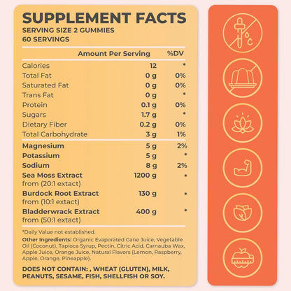 Trueseamoss Sea Moss Gummies – Immune Support, Energy Boost, Skin & Hair Health, Detox with Magnesium, Burdock Root & Bladderwrack – 120 Multiflavor Gummies, Made in the USA