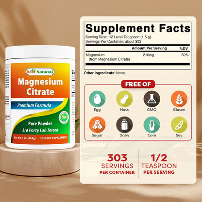 Magnesium Citrate 1 Lb (454G) Pure Powder