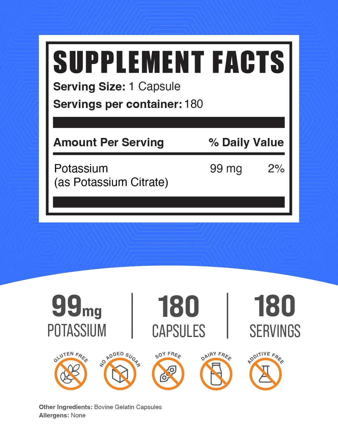 Bulksupplements Potassium Citrate Capsules - 1 Capsule per Serving (99Mg of Potassium), 180 Count