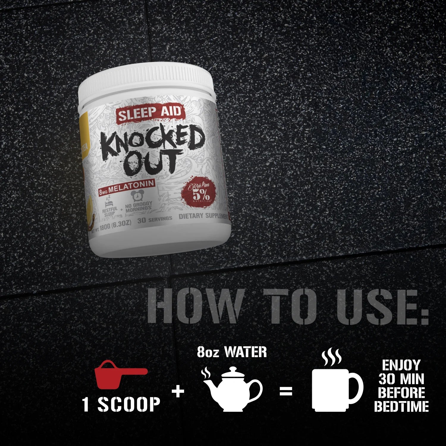 Rich Piana Knocked Out Natural Sleep Aid | Post-Workout Recovery & Deep Sleep Supplement | 6.3 Oz, 30 Servings (Honey Lemon Tea)