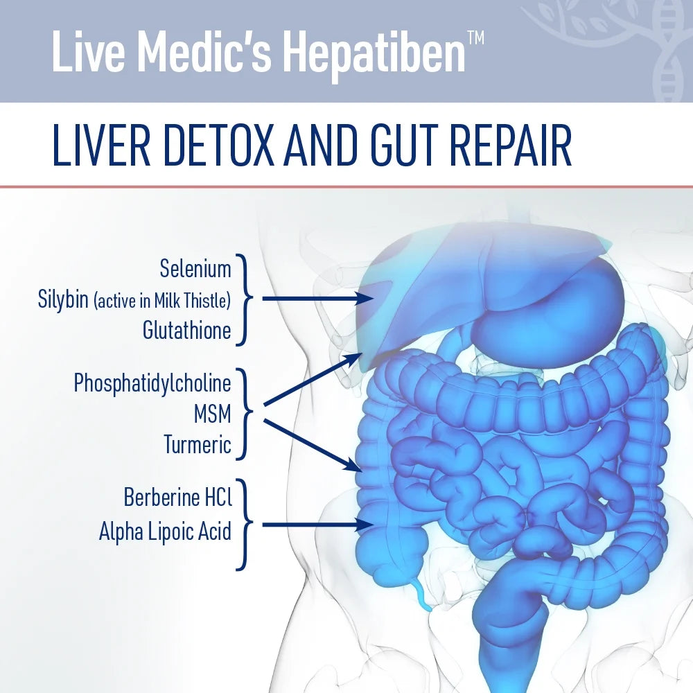 Hepatiben Liver Detox Cleanse, Non-Gmo Capsules for Liver Detox and Regeneration with Gut Repair, Liver Supplement with Milk Thistle, Turmeric, and L-Glutathione, 60 Vegetarian Capsules -