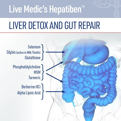 Hepatiben Liver Detox Cleanse, Non-Gmo Capsules for Liver Detox and Regeneration with Gut Repair, Liver Supplement with Milk Thistle, Turmeric, and L-Glutathione, 60 Vegetarian Capsules -