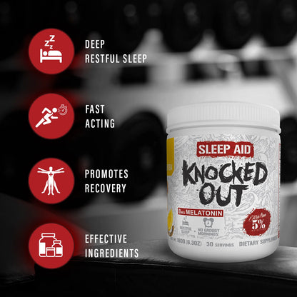 Rich Piana Knocked Out Natural Sleep Aid | Post-Workout Recovery & Deep Sleep Supplement | 6.3 Oz, 30 Servings (Honey Lemon Tea)