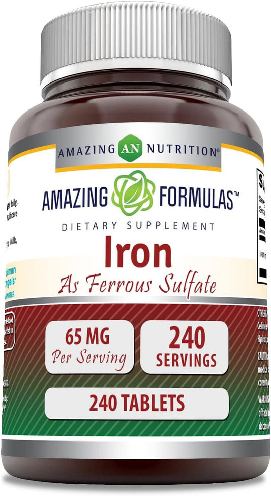 Amazing Formulas Iron as Ferrous Sulfate 65 Mg 240 Tablets Supplement | Non-Gmo | Gluten Free | Made in USA
