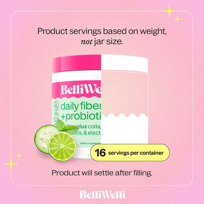 Daily Fiber Supplement with Added Collagen, Probiotics and Electrolytes | Supports Digestive Health and Regularity | Cucumber Lime Mint | 16 Servings