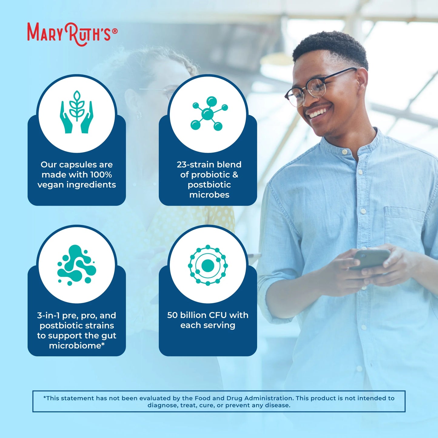 3-In-1 Probiotics for Digestive Health | Prebiotic & Postbiotic | Gut Health Supplement for Women & Men | 23 Unique Strains | Immune Support | 50 Billion CFU | 30 Servings