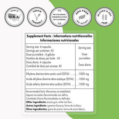 - EDTA 1000Mg per Day - Calcium Disodium EDTA Supplement | Non-Gmo & Gluten Free - 180 Vegetarian Capsules
