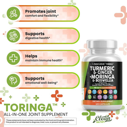 Turmeric Curcumin 30000Mg Ginger 3000Mg Moringa 50000Mg Boswellia 3000Mg Saffron 2000Mg - Joint Support Supplement for Women and Men with Ceylon Cinnamon, Quercetin, Tart Cherry - 120 Caps