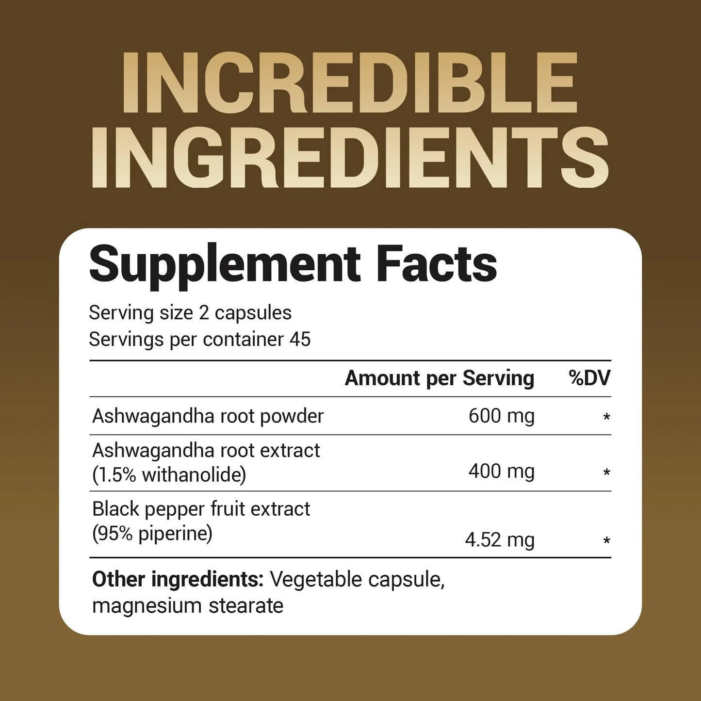 Ashwagandha Capsules with Black Pepper Extract, 90 Capsules