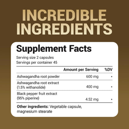 Ashwagandha Capsules with Black Pepper Extract, 90 Capsules