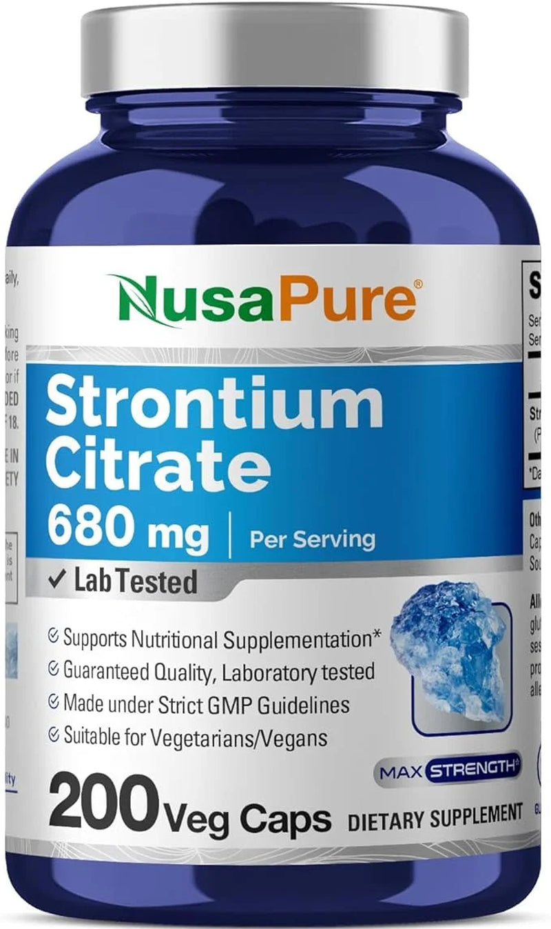 Strontium: 680 Mg, 200 Vegetarian Capsules (Non-Gmo & Gluten-Free) Dietary Supplement for Unisex Adult Health & Wellness