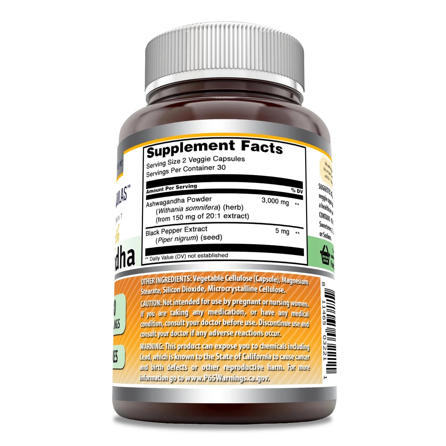 Amazing Formulas Ashwagandha Extract 3000 Mg per Serving | Powerful Strength | 60 Veggie Capsules Supplement | Made in USA