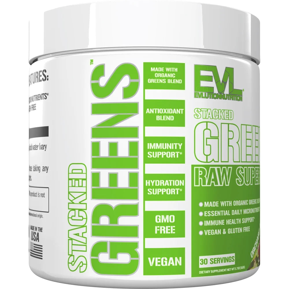 Stacked Greens - Raw Superfood - Made with Natural Greens Blend + Essential Daily Micronutrients - Immunity + Hydration Support - Vegan & Gmo-Free - 30 Servings - Orchard Apple
