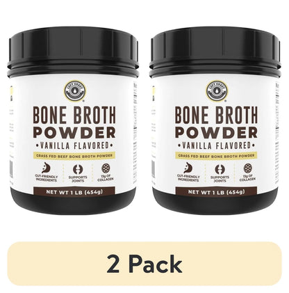 (2 Pack)  Keto Bone Broth Powder | Grass Fed Protein Powder with Collagen | Vanilla, 16 Oz