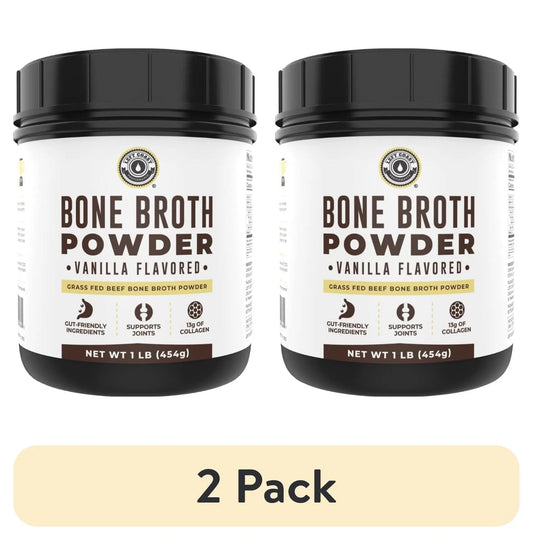 (2 Pack)  Keto Bone Broth Powder | Grass Fed Protein Powder with Collagen | Vanilla, 16 Oz