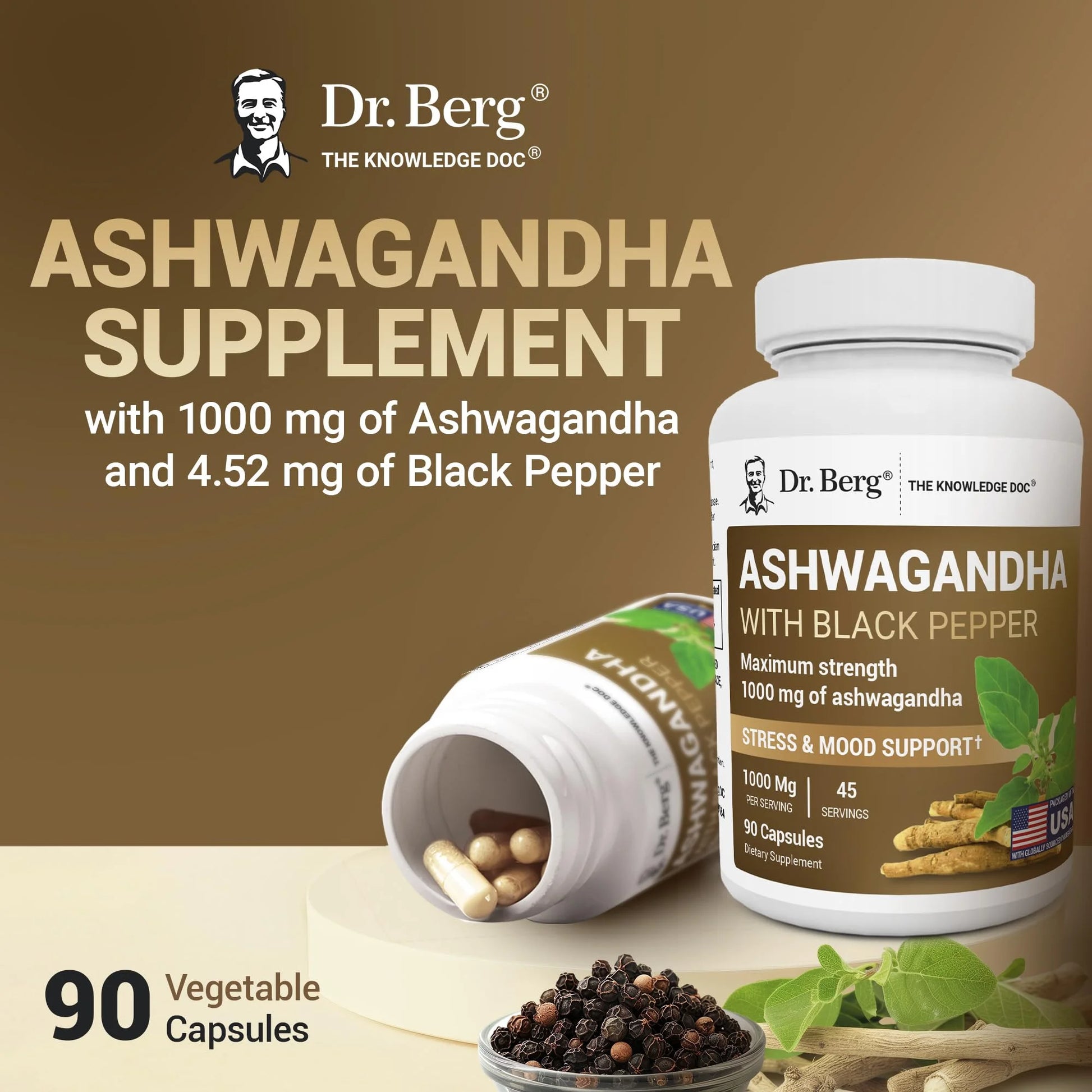Ashwagandha Capsules with Black Pepper Extract, 90 Capsules