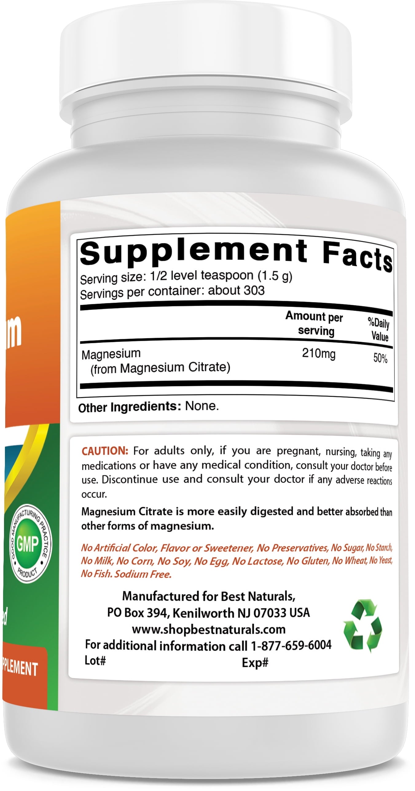 Magnesium Citrate 1 Lb (454G) Pure Powder