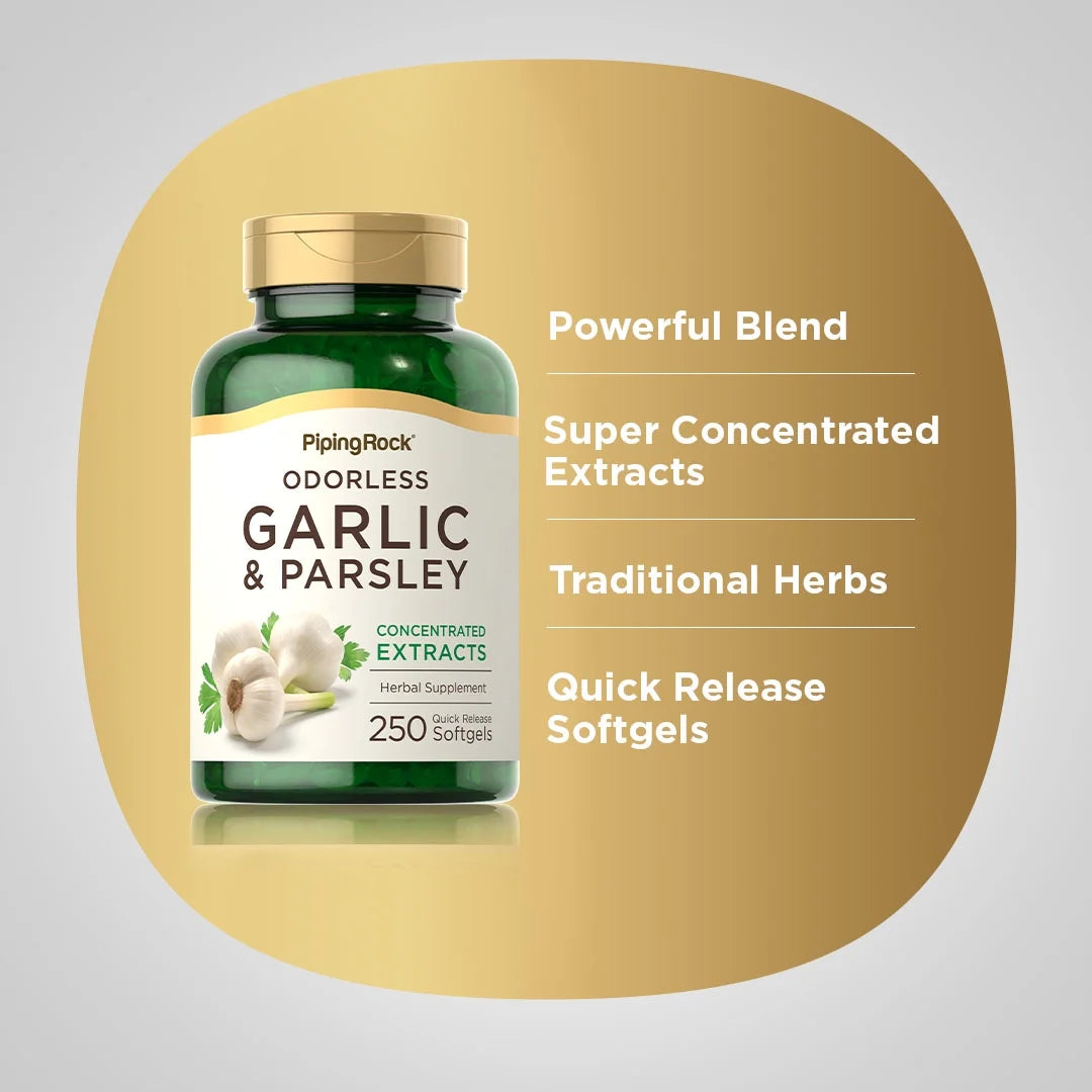 Odorless Garlic and Parsley Softgels | Garlic Supplements 500Mg | 250 Count | by
