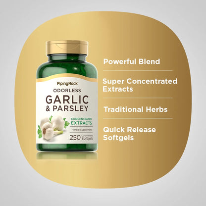 Odorless Garlic and Parsley Softgels | Garlic Supplements 500Mg | 250 Count | by