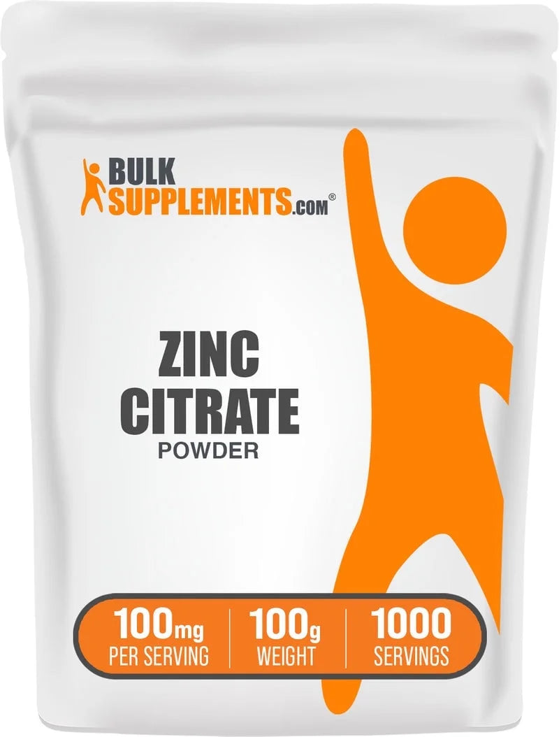 Bulksupplements Zinc Citrate Powder - Gluten Free, 100Mg per Serving - 100 Grams (3.5 Oz) - 1000 Servings