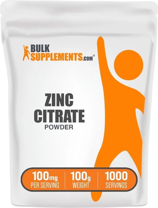 Bulksupplements Zinc Citrate Powder - Gluten Free, 100Mg per Serving - 100 Grams (3.5 Oz) - 1000 Servings