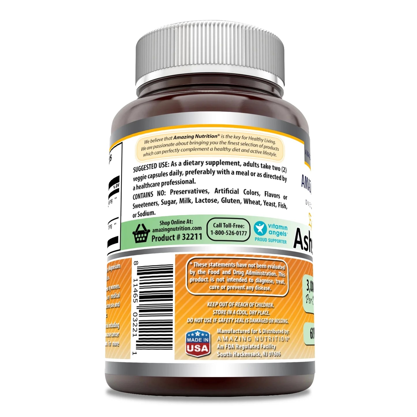 Amazing Formulas Ashwagandha Extract 3000 Mg per Serving | Powerful Strength | 60 Veggie Capsules Supplement | Made in USA
